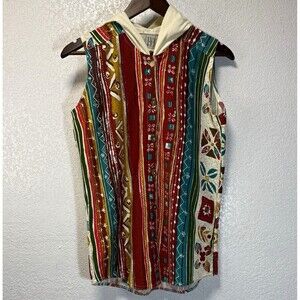 I.V.Y. Women's S Boho Tribal Print Hooded Sleeveless Button Front Tunic Top